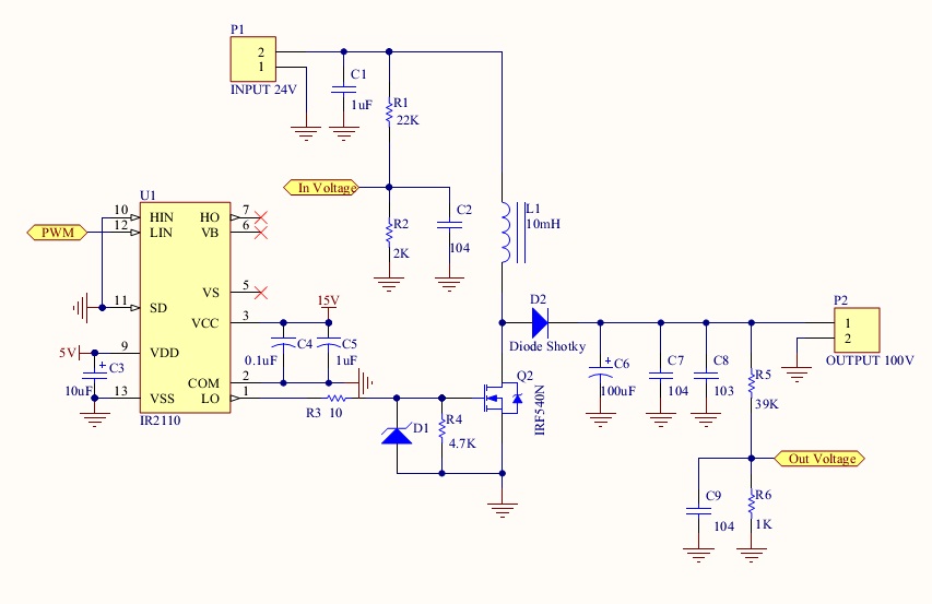 Boost converter using IR2110 and pic microcontroller