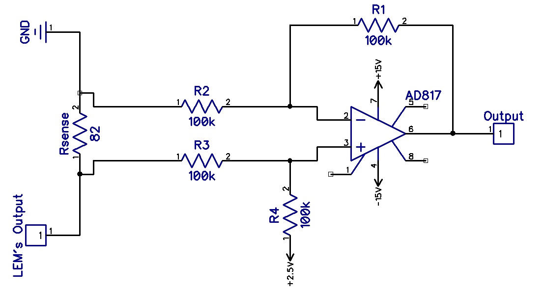 Internal circuit diagram of LEM LV25P voltage transducer.