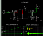 Tesla coil 2 transformer 2 capacitor long n short scope timebase.png