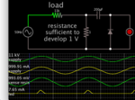 led lights from 1VAC on resistor via Villard cell (low fwd thresh).png