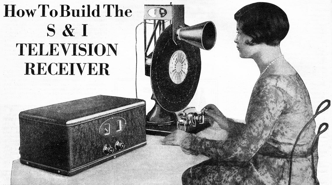 science and invention television 1928

A slight adjustment of the rheostats and the picture come in clearly. 
This photo shows the complete television